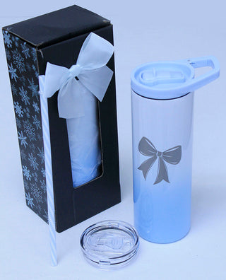 Blue Ombre’ Bow 20oz Skinny Tumbler with 2 Lids #TSK205UW-BOW - Insulated Mug/Tumbler