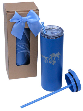 Blue Skinny 20oz Tumbler with Hook Handle & Clear Lid Set #TSK205U-CUSTOM - Insulated Mug/Tumbler