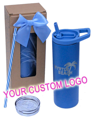 Blue Skinny 20oz Tumbler with Hook Handle & Clear Lid Set #TSK205U-CUSTOM - Insulated Mug/Tumbler