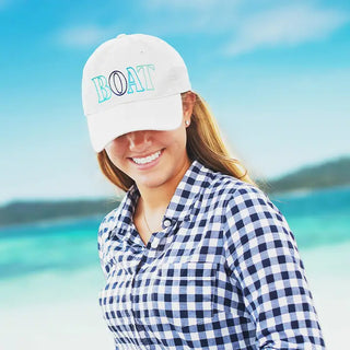 Boat Outline Embroidered Hat Coastal Lake Life Baseball Cap Unisex #M190VL-WHT-OBOAT - Baseball Cap - Women’s