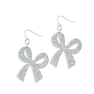 Bridal Holographic Glitter Bow Earrings #ACE-300SV-BOW-HOLGL - Dangle Earrings