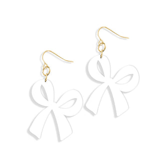 Bridal White Bow Earrings #ACE-300GD-BOW-WHT - Dangle Earrings