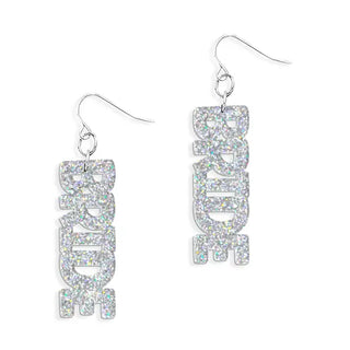 Bride Earrings #ACE-300GD-MRS25 - Holographic Glitter - Dangle Earrings