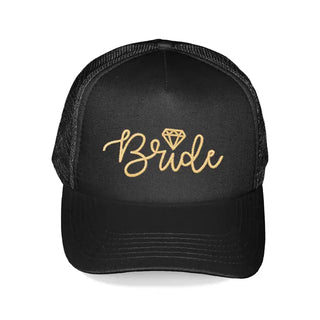 Bride Embroidered White Hat Gold Wedding Trucker Cap for Brides #M197VL-BRIDE23 - Black - Baseball Cap - Women’s
