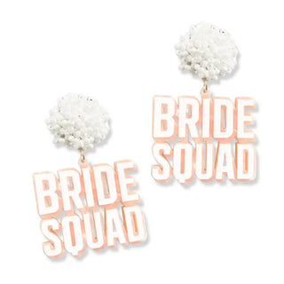 Bride Squad Earrings Rose Pearl Statement Bridal Shower Jewelry #VLJE3522.BRSQ - Dangle Earrings