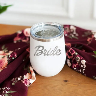 Bride Tumbler White 12oz Insulated Cup Bridal Shower Wedding Gift #TWB12-SCPTBRIDE-WHT - Insulated Mug/Tumbler