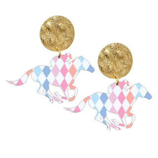 Bright Diamonds Acrylic Derby Earrings #ACE-490GD-DERBY-DIAM - Dangle Earrings