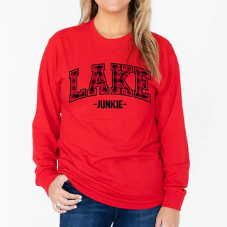 Buffalo Check Lake Junkie Long Sleeve Shirt Cozy Lake Life Tee #HPLS-RED-BCHLAKEJ - Screen Printed T-Shirt - Women’s