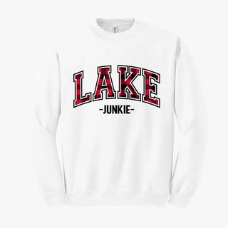 Buffalo Check Lake Junkie Sweatshirt Cozy Lake Lover Pullover #HPSW-WHT-BCHLAKEJ - Small - Graphic Sweatshirt - Women’s
