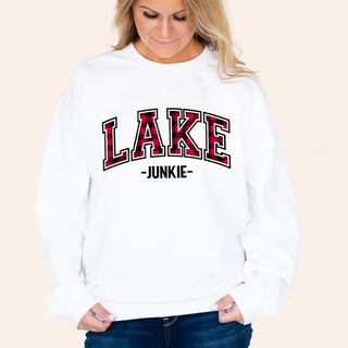 Buffalo Check Lake Junkie Sweatshirt Cozy Lake Lover Pullover #HPSW-WHT-BCHLAKEJ - Graphic Sweatshirt - Women’s