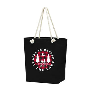 Buffalo Check Lake Life Is Better Castaway Tote Beach Travel Bag #HP734-BLK-BCHBET - Tote Bag - Women’s