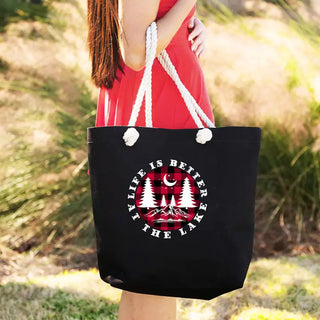 Buffalo Check Lake Life Is Better Castaway Tote Beach Travel Bag #HP734-BLK-BCHBET - Tote Bag - Women’s