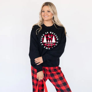 Buffalo Check Lake Life Is Better Sweatshirt Cozy Cabin Pullover #HPSW-ASH-BCHBET - Graphic Sweatshirt - Women’s