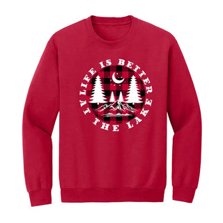 Buffalo Check Lake Life Is Better Sweatshirt Cozy Cabin Pullover #HPSW-ASH-BCHBET - Red / Small - Graphic Sweatshirt