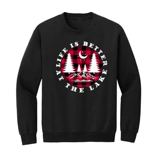Buffalo Check Lake Life Is Better Sweatshirt Cozy Cabin Pullover #HPSW-ASH-BCHBET - Black / Small - Graphic Sweatshirt