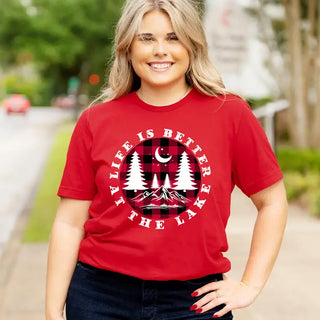 Buffalo Check Lake Life Is Better T Shirt Summer Graphic Tee #HPTS-BCHBET - Screen Printed T-Shirt - Women’s