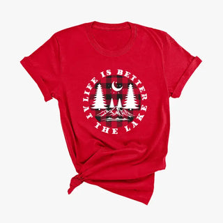 Buffalo Check Lake Life Is Better T Shirt Summer Graphic Tee #HPTS-BCHBET - Red / Large - Screen Printed T-Shirt