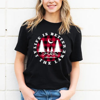 Buffalo Check Lake Life Is Better T Shirt Summer Graphic Tee #HPTS-BCHBET - Screen Printed T-Shirt - Women’s