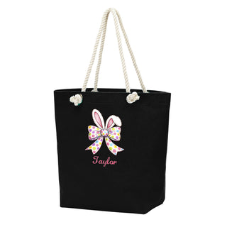 Bunny Bow - Black Canvas Tote w/Rope Handles #M734BLK-P-BUNNYBOW - Tote Bag - Kids