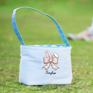 Bunny Bow - Blue Striped Seersucker Bucket Tote #M955SSU-P-BUNNYBOW - Tote Bag - Kids