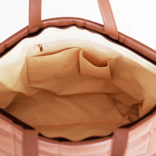 Camel Parker Puffy Tote Quilted Shoulder Bag Everyday Travel Purse #M706VL-CAMEL - Tote Bag - Women’s