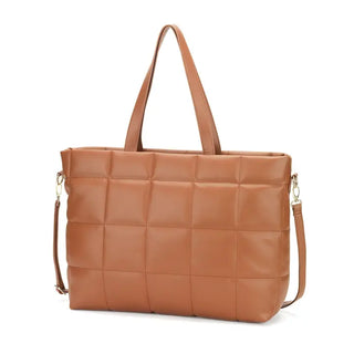 Camel Parker Puffy Tote Quilted Shoulder Bag Everyday Travel Purse #M706VL-CAMEL - Tote Bag - Women’s
