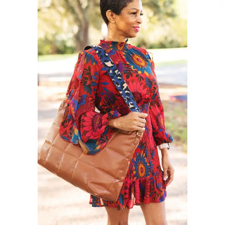 Camel Parker Puffy Tote Quilted Shoulder Bag Everyday Travel Purse #M706VL-CAMEL - Tote Bag - Women’s