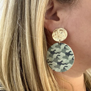 Camo Faux Fur Earrings Gold Plated Country Hunting Statement Jewelry #VLJ7070-CAMO - Dangle Earrings