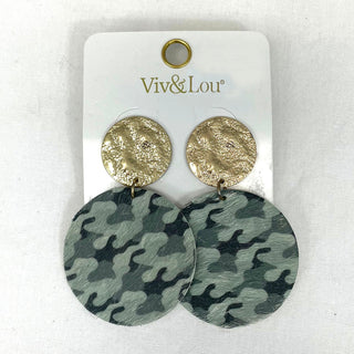 Camo Faux Fur Earrings Gold Plated Country Hunting Statement Jewelry #VLJ7070-CAMO - Dangle Earrings