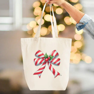 Candy Cane Bow Large Canvas Tote #HPT2518-CCBOW - Tote Bag - Women’s