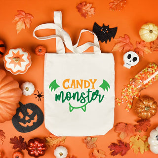 Candy Monster Small Canvas Tote Halloween Trick or Treat Gift Bag #HPT2515-CDYMON - Tote Bag - Kids