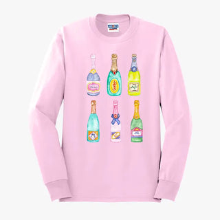 Champagne Problems Long Sleeve Shirt Funny Wine Lover Graphic Tee #HPLS-LTPK-CHAMP24 - Large - Screen Printed T-Shirt