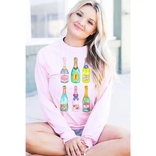 Champagne Problems Long Sleeve Shirt Funny Wine Lover Graphic Tee #HPLS-LTPK-CHAMP24 - Screen Printed T-Shirt - Women’s