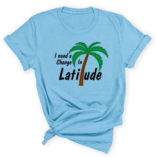 Change in Latitude Shirt Coastal Beach Vacation Graphic Tee #HPTS43-LATITUDE - Small / Light Blue - Screen Printed