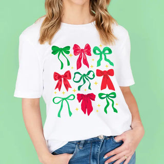 Christmas Bows T Shirt Cute Holiday Ribbon Graphic Winter Tee #HPTS-CHBOW - Screen Printed T-Shirt - Women’s