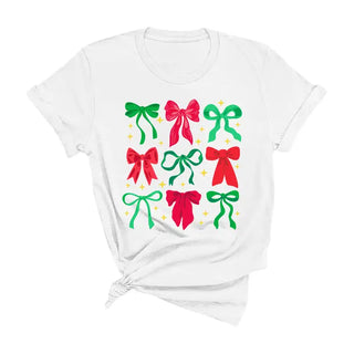 Christmas Bows T Shirt Cute Holiday Ribbon Graphic Winter Tee #HPTS-CHBOW - Screen Printed T-Shirt - Women’s