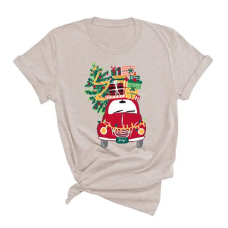 Christmas Delivery T Shirt Festive Holiday Graphic Winter Tee #HPTS-CHRIST - Heather Natural / Small - Screen Printed