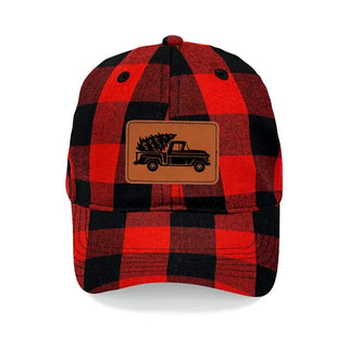 Christmas Truck Buffalo Plaid Hat Holiday Embroidered Cap for Women #L190-RDCHK-P102-TRUCK - Baseball Cap - Women’s