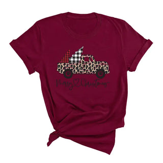 Christmas Truck T Shirt Vintage Holiday Graphic Festive Tee #HPTS-TRUCK - Garnet / Small - T-Shirt (Graphic) - Women’s