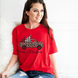 Christmas Truck T Shirt Vintage Holiday Graphic Festive Tee #HPTS-TRUCK - T-Shirt (Graphic) - Women’s