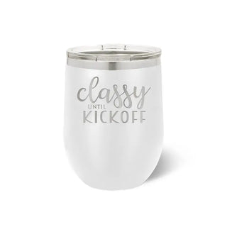 Classy Until Kickoff Tumbler 12oz Insulated Football Game Day Cup #TWB12-KICK-BLK - White - Insulated Mug/Tumbler