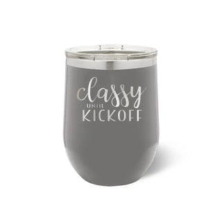 Classy Until Kickoff Tumbler 12oz Insulated Football Game Day Cup #TWB12-KICK-BLK - Grey - Insulated Mug/Tumbler
