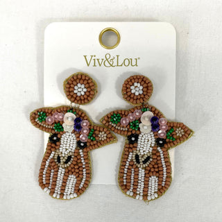 Cow Beaded Earrings Western Farm Animal Statement Jewelry Gift #VLJ8087-COW - Dangle Earrings