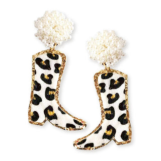 Cowboy Boot Earrings Glitter Western Cowgirl Nashville Jewelry Gift #VLJE308 - Leopard - Dangle Earrings