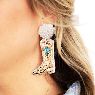 Cowboy Boot Earrings Glitter Western Cowgirl Nashville Jewelry Gift #VLJE308 - Dangle Earrings
