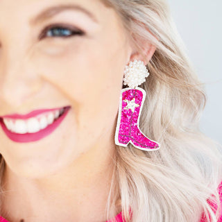 Cowboy Boot Earrings Glitter Western Cowgirl Nashville Jewelry Gift #VLJE308 - Dangle Earrings