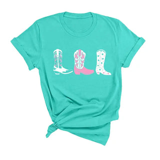 Cowgirl Boots T Shirt Western Country Graphic Tee for Women #HPTS-HMINT-BOOT - T-Shirt (Graphic) - Women’s