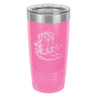 Cowgirl Boots Tumbler Pink 20oz Western Cup Country Girl Gift #TWB20-CGBOOT-PK - Insulated Mug/Tumbler