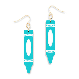Crayon Earrings #ACE-300GD-CRA-TEALWHT - Dangle Earrings