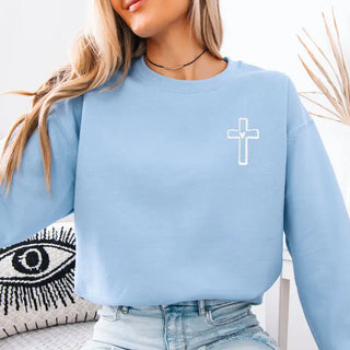 Cross Embroidered Sweatshirt #MSW-HTPKLG-CRS - Sweatshirt - Women’s